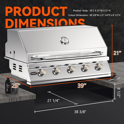 🔥 40-Inch Stainless Steel 5-Burner Outdoor Grill – Perfect for Backyard BBQs! 🍖🌞