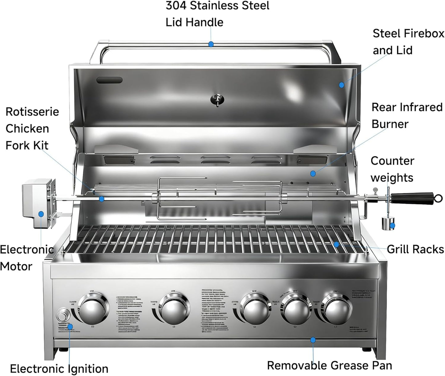 🔥 5-Burner Outdoor Gas Grill with Thermometer & 58,000 BTU – Perfect for Your BBQ Parties! 🍖