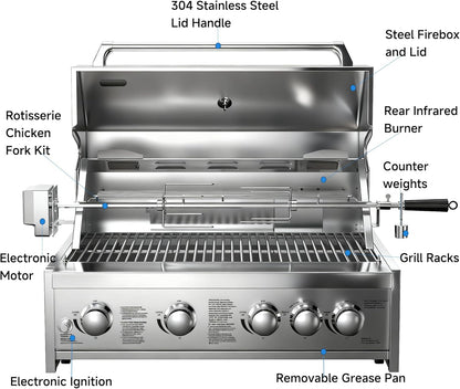 🔥 5-Burner Outdoor Gas Grill with Thermometer & 58,000 BTU – Perfect for Your BBQ Parties! 🍖