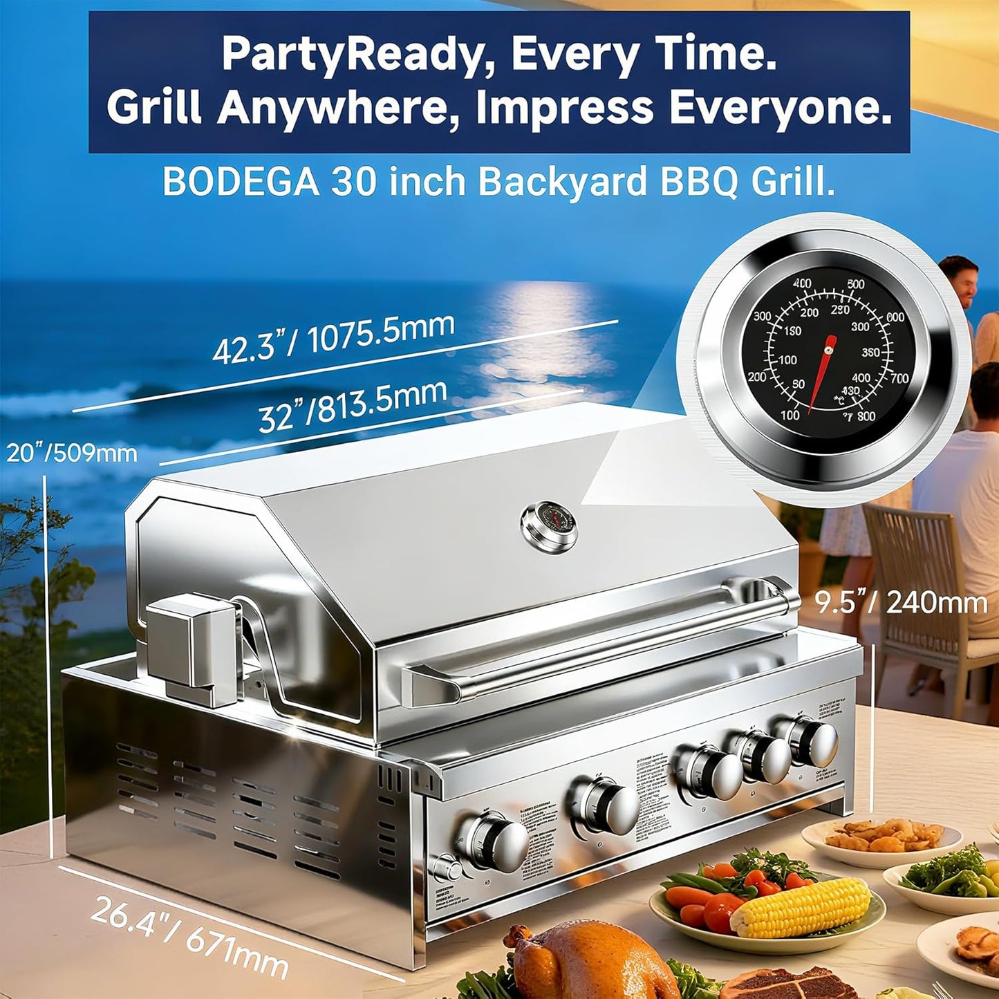 🔥 5-Burner Outdoor Gas Grill with Thermometer & 58,000 BTU – Perfect for Your BBQ Parties! 🍖