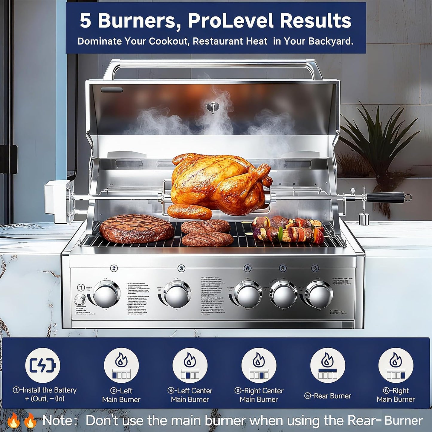 🔥 5-Burner Outdoor Gas Grill with Thermometer & 58,000 BTU – Perfect for Your BBQ Parties! 🍖