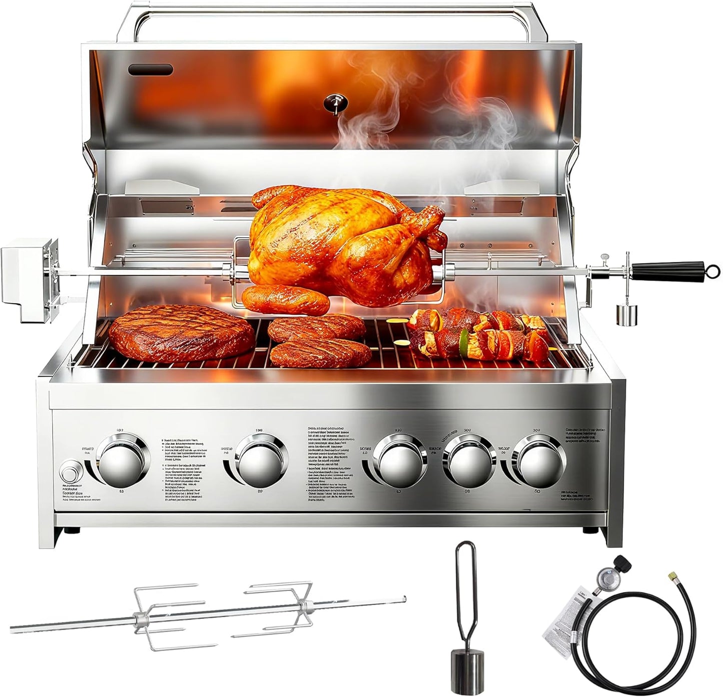 🔥 5-Burner Outdoor Gas Grill with Thermometer & 58,000 BTU – Perfect for Your BBQ Parties! 🍖