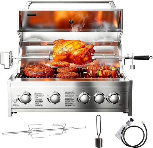 🔥 5-Burner Outdoor Gas Grill with Thermometer & 58,000 BTU – Perfect for Your BBQ Parties! 🍖