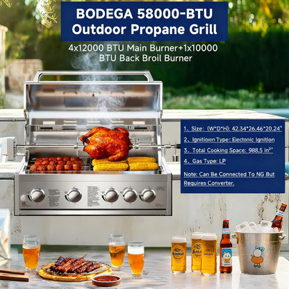 🔥 5-Burner Outdoor Gas Grill with Thermometer & 58,000 BTU – Perfect for Your BBQ Parties! 🍖