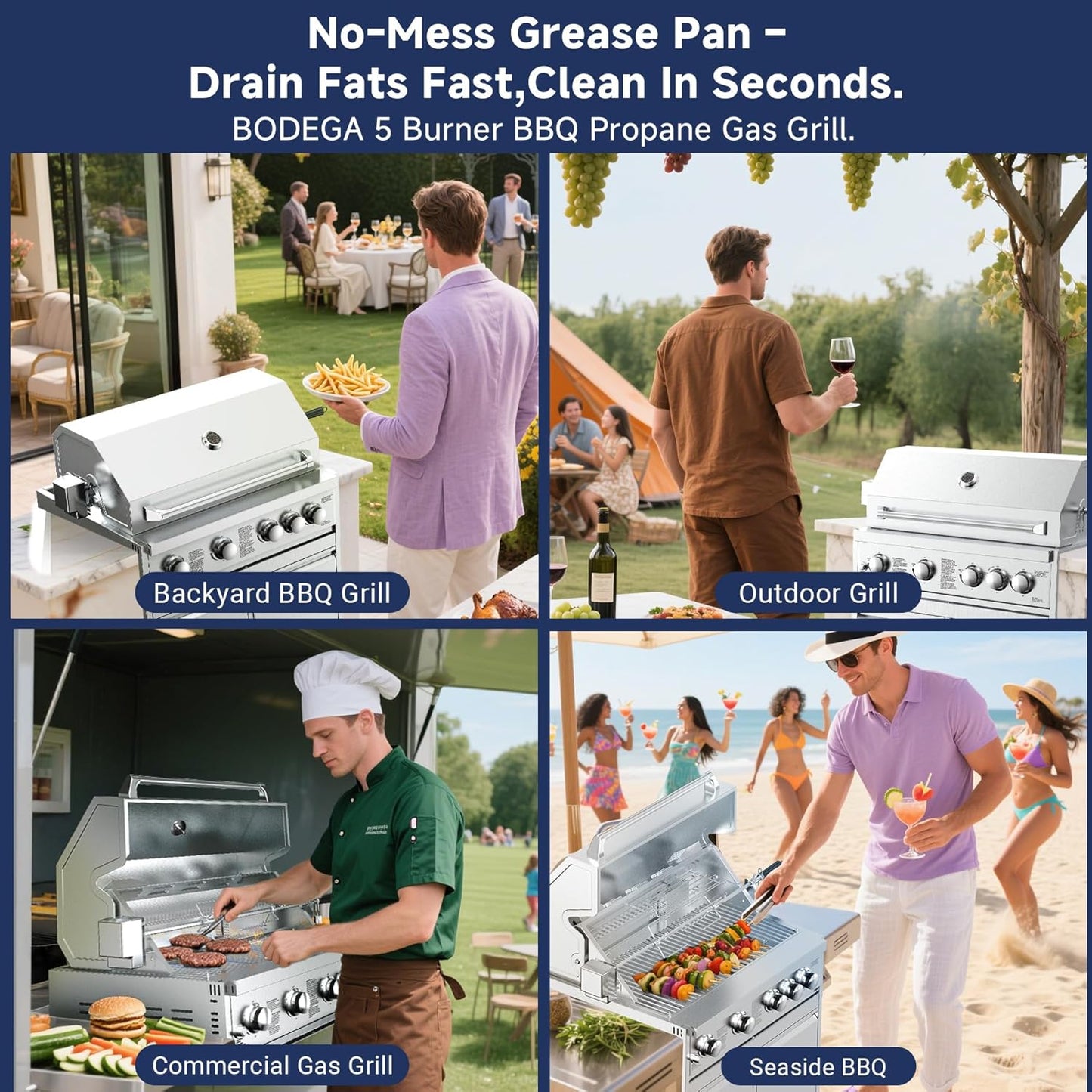 🔥 5-Burner Outdoor Gas Grill with Thermometer & 58,000 BTU – Perfect for Your BBQ Parties! 🍖